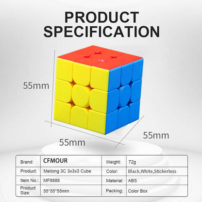 CFMOUR Speed Cube 3x3x3 - Moyu Meilong 3C, Stickerless Magic Cube 3x3, Fast Smooth Turning Vivid Colour 3D Puzzle Brain Toy Travel Games, Turns Quicker Than Original