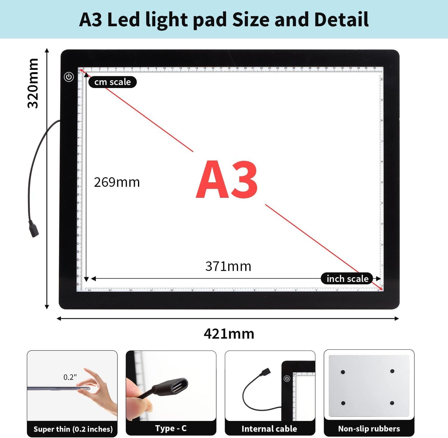 Zocelight A4 Light Pad for Diamond Art Kits for Adults,0.2" Ultra Thin Light Board with Stand and Clip for Diamond Painting Accessories,3 Levels Dimming Light Box for Drawing,Sketching,Animation