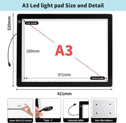 Zocelight A4 Light Pad for Diamond Art Kits for Adults,0.2" Ultra Thin Light Board with Stand and Clip for Diamond Painting Accessories,3 Levels Dimming Light Box for Drawing,Sketching,Animation