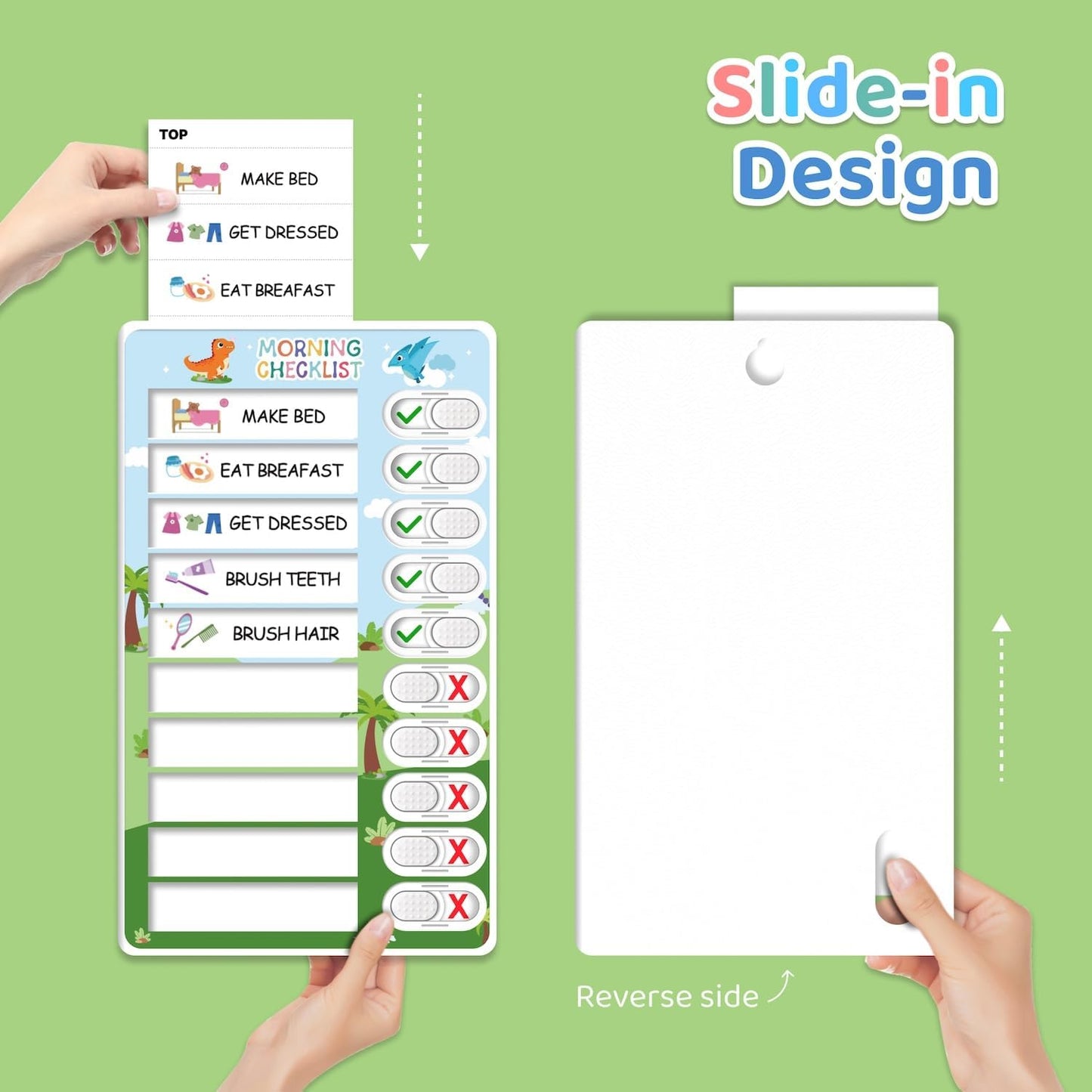 Upgraded Slider 3 in 1 Bedtime/Morning/Daily Routine Chart for Kids, Magnetic Chore Chart for Kids, Visual Schedule for Kids Toddlers Schedule Board for Home