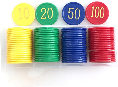 WOONEKY 80pcs Round Plastic Counting Chips for Math Learning Games Poker Slices Bingo Chips Game Supplies