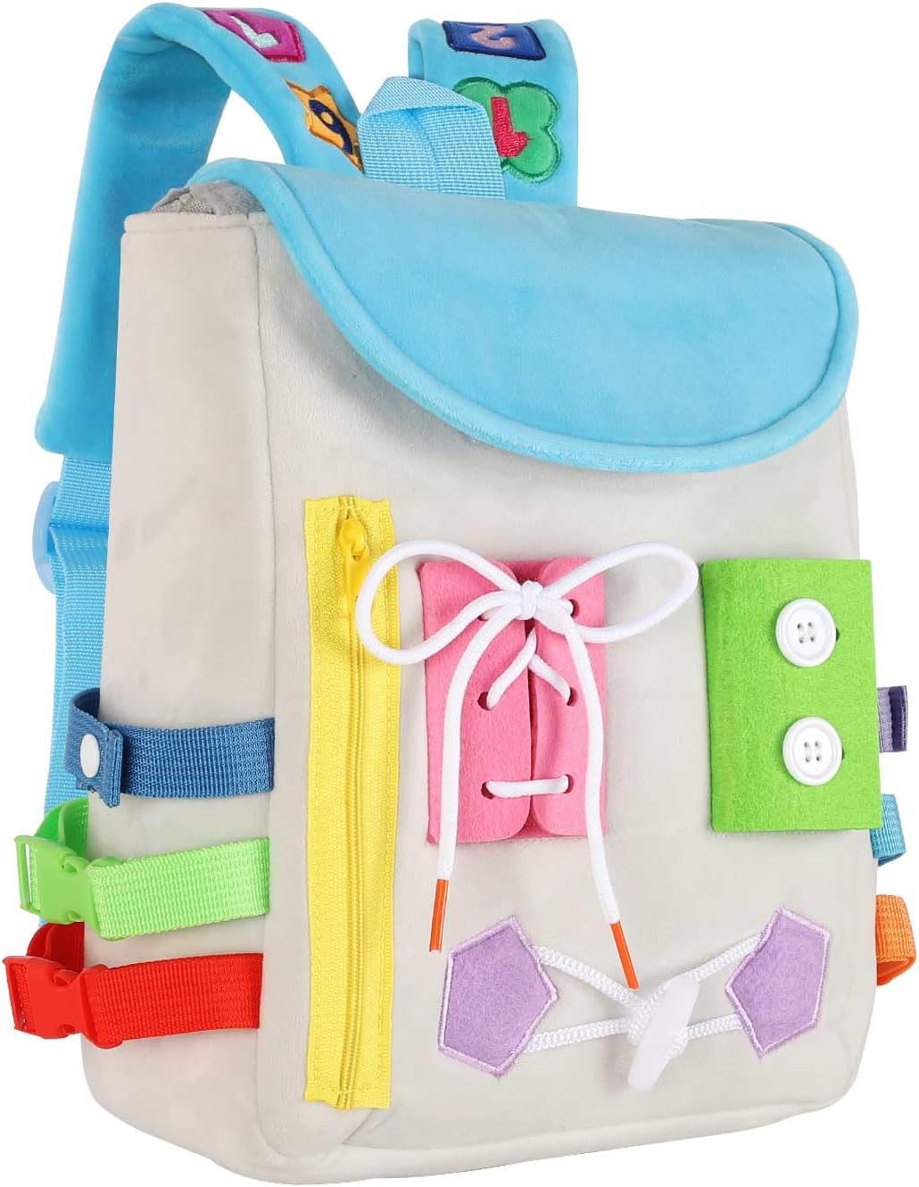 Busy Board - Toddler Backpack with Buckles and Learning Activity Toys - Develop Fine Motor Skills and Basic Life Skills - Learn to Tie Shoes - Children's Travel Toy