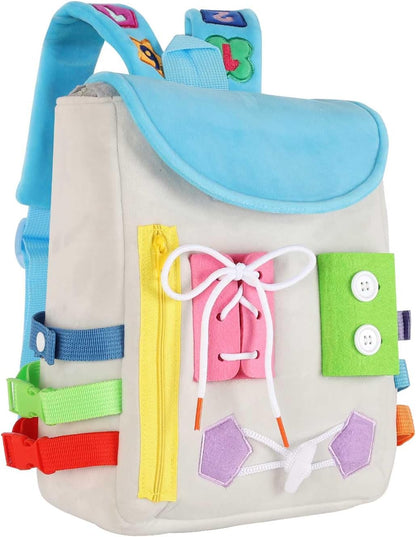 Busy Board - Toddler Backpack with Buckles and Learning Activity Toys - Develop Fine Motor Skills and Basic Life Skills - Learn to Tie Shoes - Children's Travel Toy