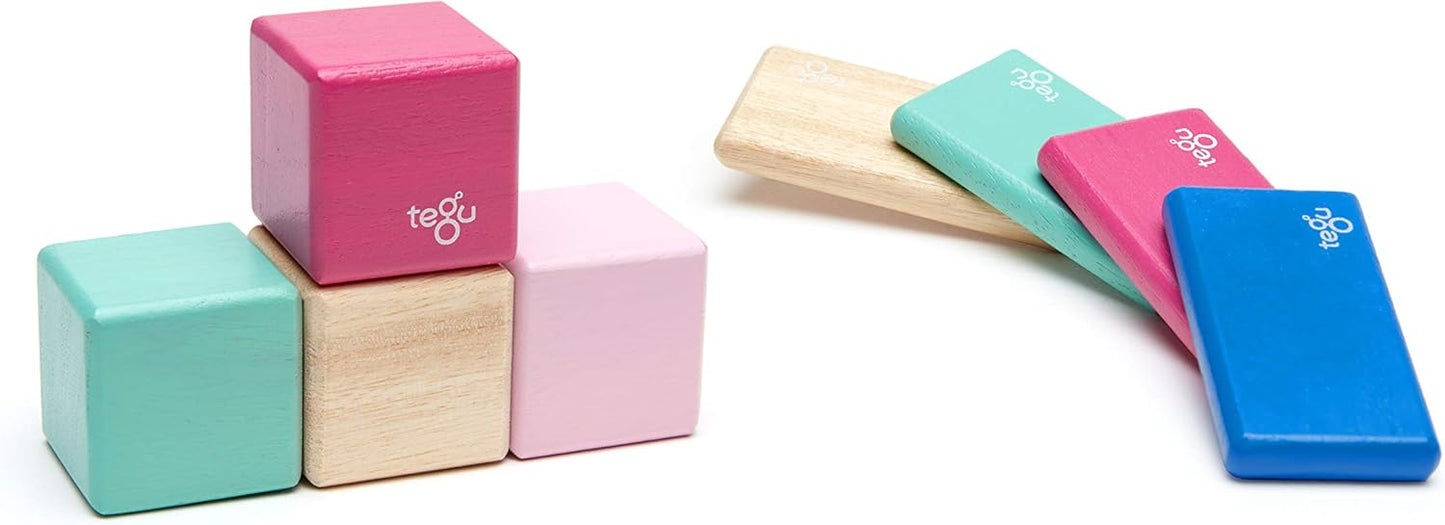 8 Piece Tegu Pocket Pouch Magnetic Wooden Block Set, Tints
