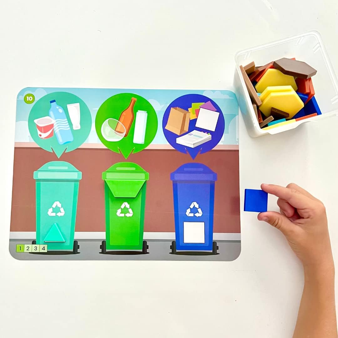 hand2mind Recycling and Conservation Pattern Block Puzzle Set, Tangram Puzzle, Geometric Shapes for Kids, Pattern Blocks Cards, Pattern Play, Toddler Battern Blocks, Kindergarten Learning Activities