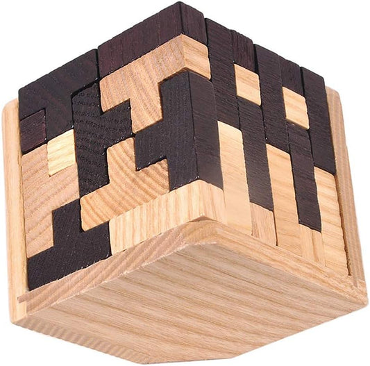 KINGOU Wooden Brain Puzzle Cube 3D Brain Teaser Puzzles 54 Pieces T-Shaped Blocks Builder Creative Educational Toy for Kids and Adults Desk Puzzles for Gift