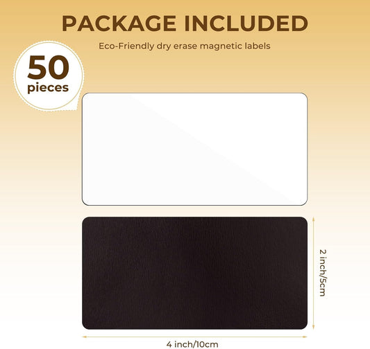 50 Pcs 4'' x 2'' Reusable Dry Erase Blank Magnetic Labels for Whiteboards
