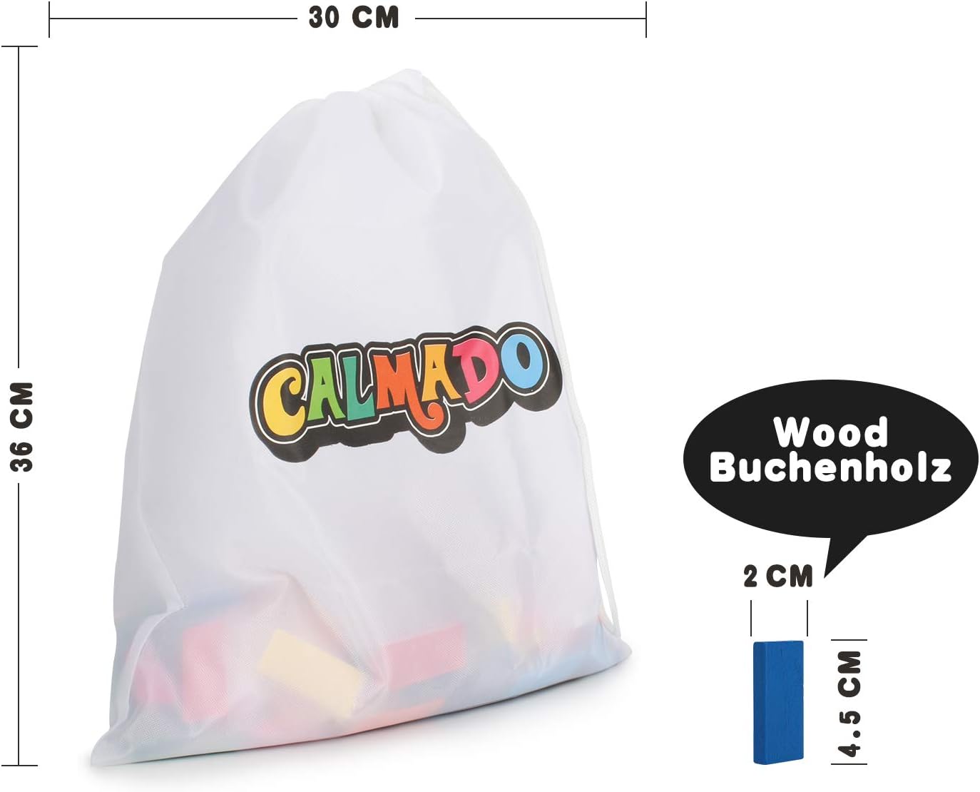 Calmado – 450 PCS Wooden Dominos for Kids - Domino Toys for Outdoor or Indoor Game, Dominos for Kids Ages 4-12 Including Bag, Instruction Manual & Accessories