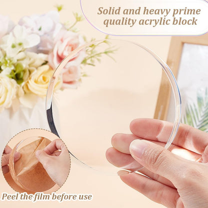 AHANDMAKER 1Pc Acrylic Disc Display Block Clear Round Display Stand 3.9"/10cm Diameter Round Base Plished Ring Display Holder Bases for Table Showing Collectibles