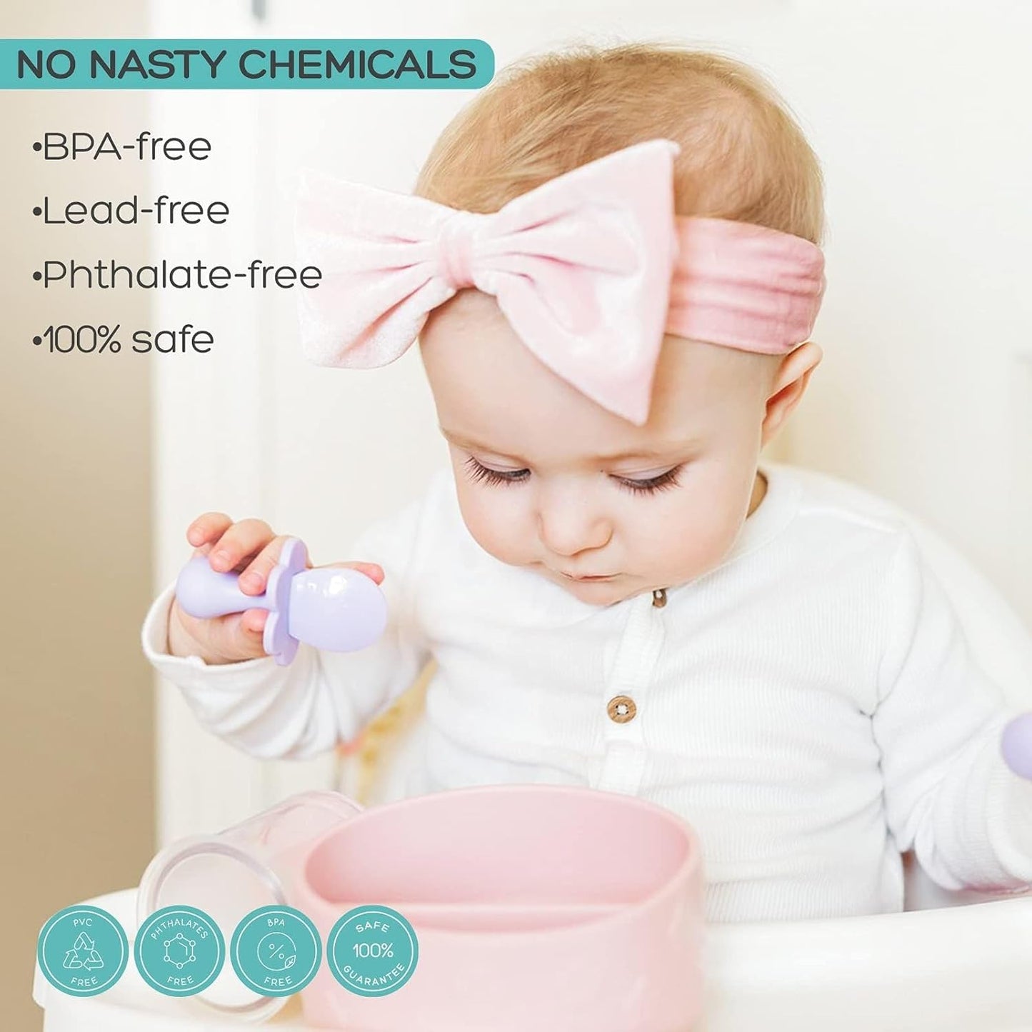 Grabease Baby Feeding Utensils - Anti-Choke Collar & Toddler Fork for Ages 1-3 - Easy-Grip Curved Handle Infant Spoon - Dishwasher-Safe Convenience & Baby Cutlery - Teal
