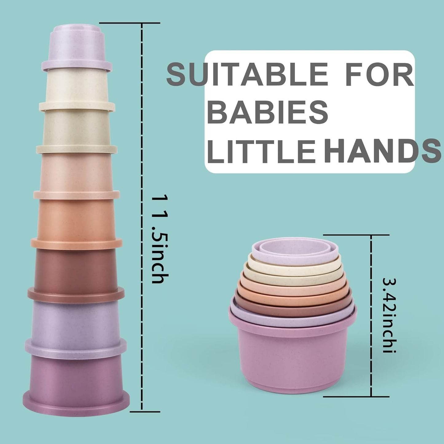 Baby Stacking Cups, Montessori Bath Toy for Toddlers 1-3, 8PCS Stackable Cups with Number Nesting Cups for Babies 6-12 Months, Early Educational Bath Outdoor Sensory Gift for 2-4 Years Old Boys Girls