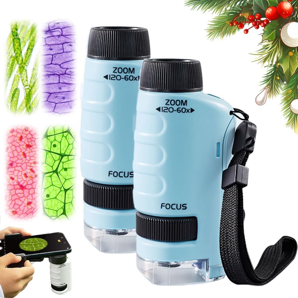 Pocket Microscope for Kids, 2026 New Educational Mini Microscope - Portable Handheld Microscope Kit for Home School Lab, Biology Science Education - Christmas Stocking Stuffers, Birthday Gifts (Green)