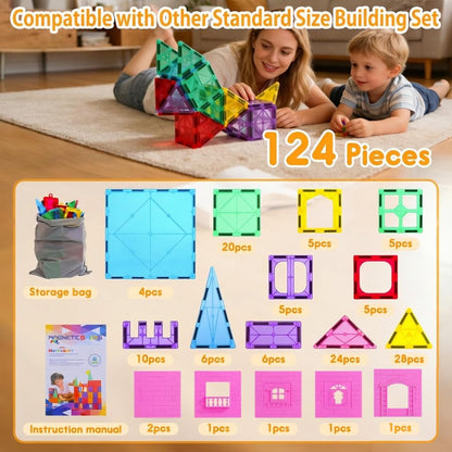 Upgraded Antibacterial Magnetic Tiles - 106 PCS Magnet Building Tiles with 2 Cars for Kids, Inhibits Bacterial Growth for Safe Play, 3D STEM Educational Construction Blocks & Xmas Gift