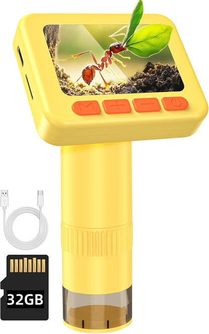 IMICHI Microscope for Kids 50X-1000X Magnification- 2 inch IPS HD Screen, 32GB storage Card, 1080P Video, 2-Hour Battery Life, Easy Carry, Slides Included - Perfect Science Kit Gift for Kids Ages 8-12