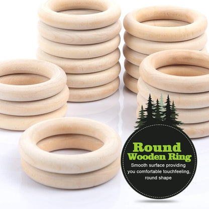 HNYYZL 50 Pcs Unfinished Solid Wooden Rings for Craft, Ring Pendant and Connectors Jewelry Making, 5 Size