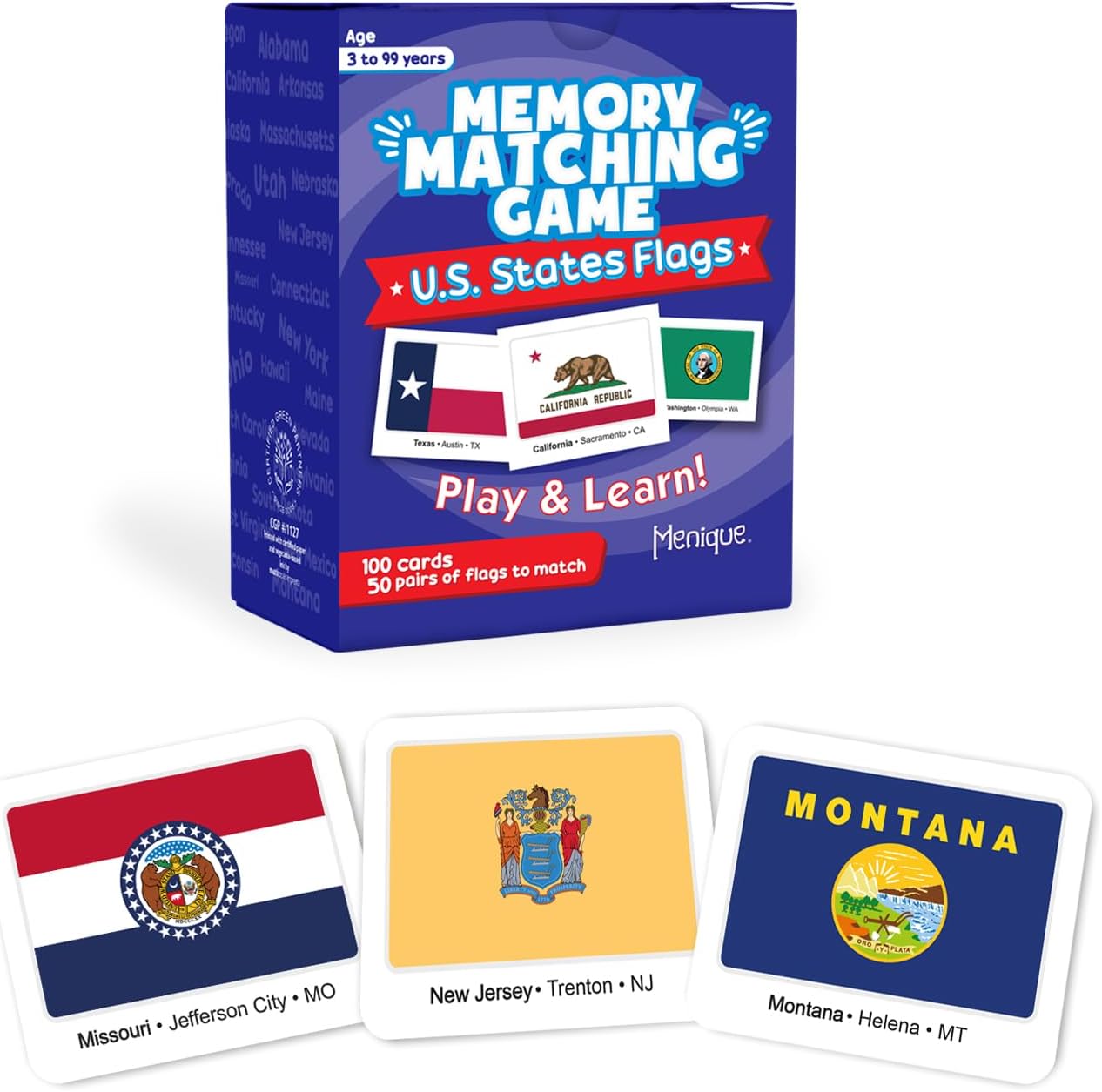 Menique Wild Animals Memory Matching Game – 80 Cards (40 Pairs) with Real Photos – Includes Educational Booklet with Animal Facts – Fun & Cognitive Game for Kids and Adults
