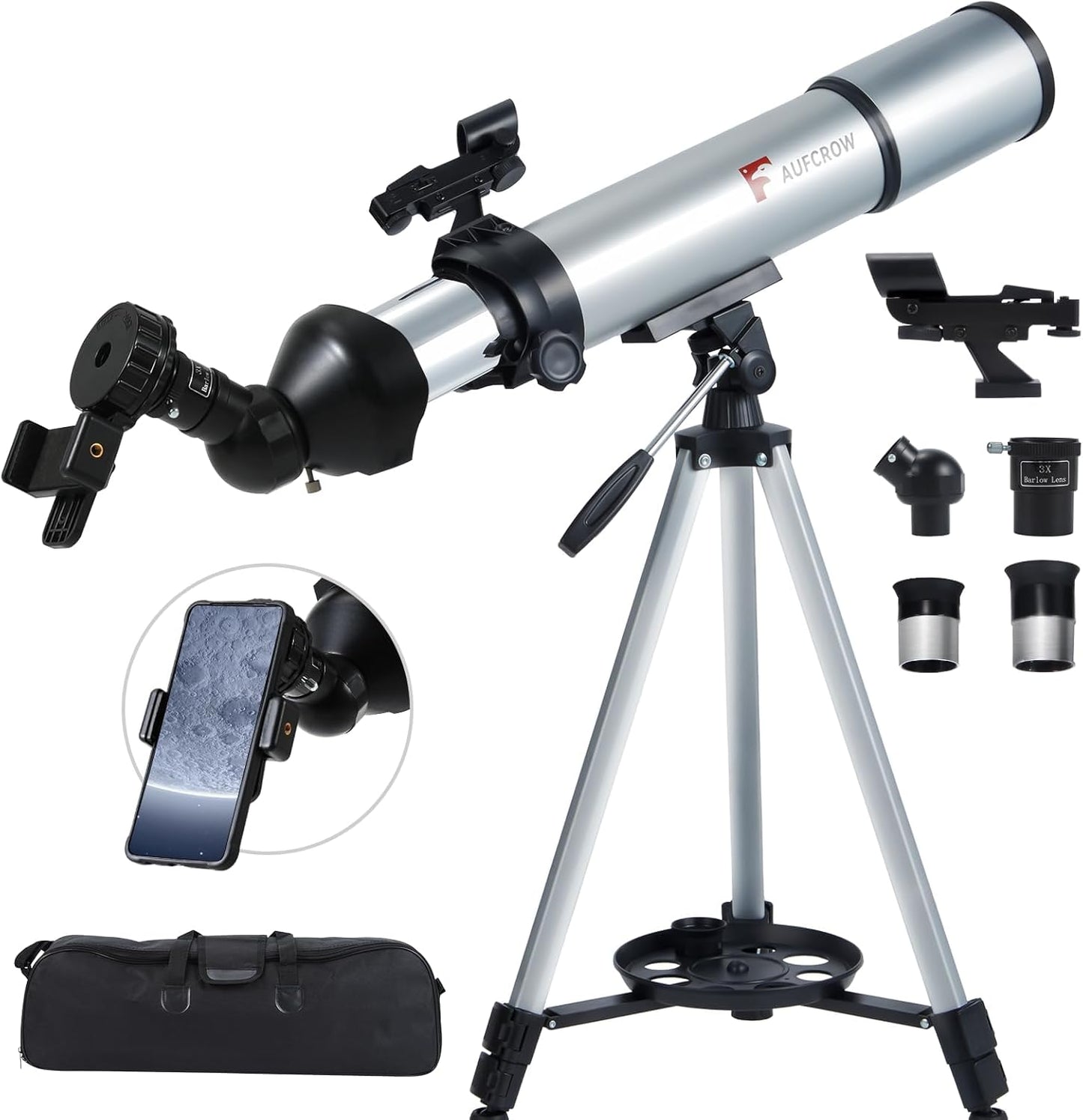Telescope for Kids & Adults – 80mm Refractor Telescope with 600mm Focal Length, Tripod, Barlow Lens & Phone Adapter High Powered Astronomical Telescopes for Beginners, Telescopio para Adults