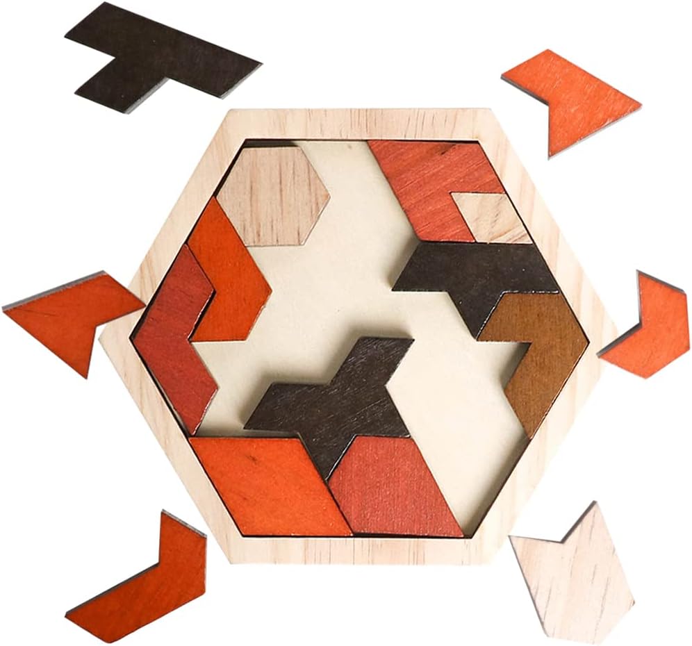 Skrtuan 5 Pack Wooden Puzzles Set - STEM Montessori Educational Board Games and Logic Traning Brain Teaser Geometric Shapes Tangram Puzzle Games for Kids Ages 3+