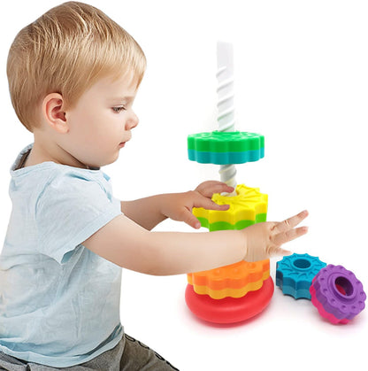 LUCKFUTURE Educational Spinning Stacking Toys, Rainbow Stacking Rings Baby Toy, Montessori Sensory Learning Toy for Girls and Boys Toddlers Toys for 1-3 Year Old