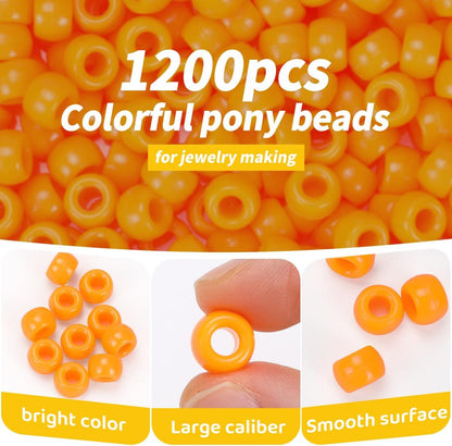 1200pcs Pony Beads Bulk – 11 Colors 6x9mm Plastic Craft Beads for Bracelets, Jewelry, Hair Braiding & DIY Projects