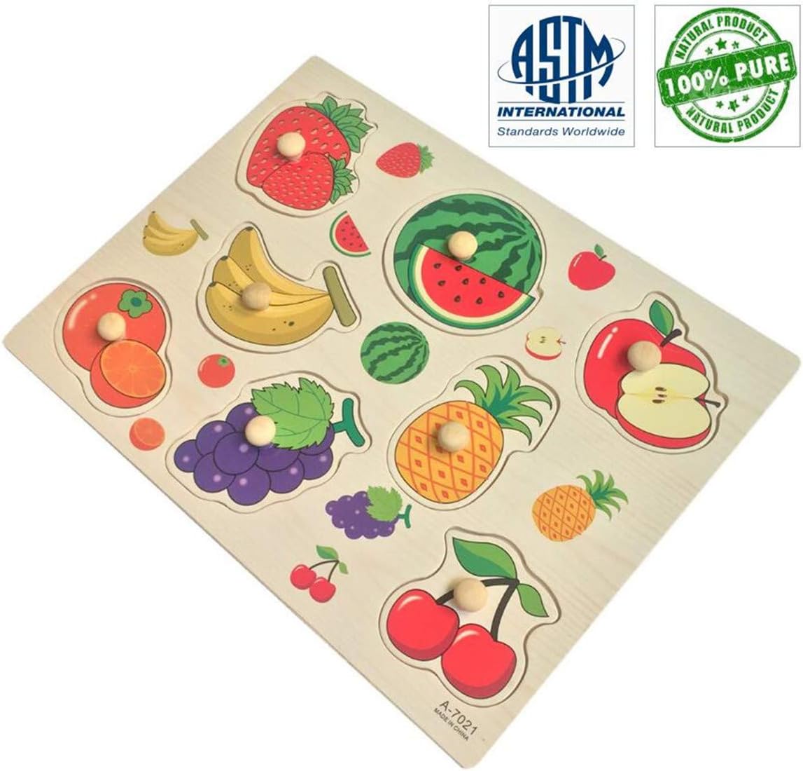 Home Learning Preschool Early Educational Development Colorful Fruit and Vegetables Wooden Peg Puzzle Jigsaw Bundle Shape Toys and Games for Age 3-7 Years Old Child Children Boys Girls