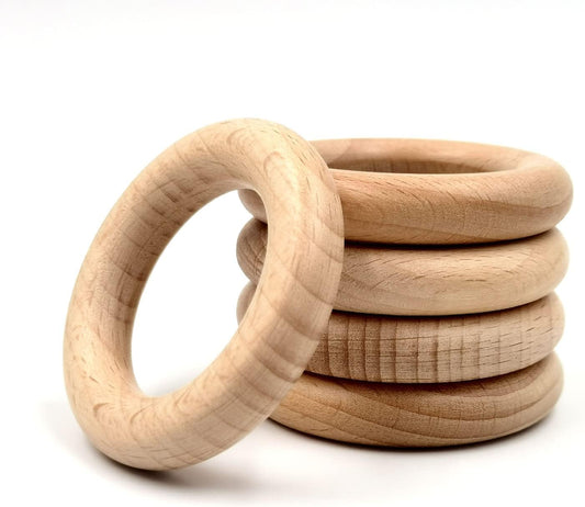 Natural Beech Wood Rings, 10 Pcs Unfinished 6cm Solid Wooden Rings Circles Without Paint for Craft, Connectors Jewelry Making