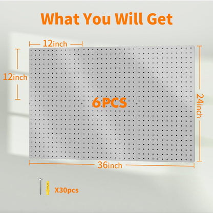 Peg Board, 4PCS Metal Pegboard Wall Organizer. Heavy Duty Pegboard, Peg Boards, Pegboard for Walls, White Pegboard for Garage Craft Room Workbench Office Kitchen Tool Organization, 12"*12"