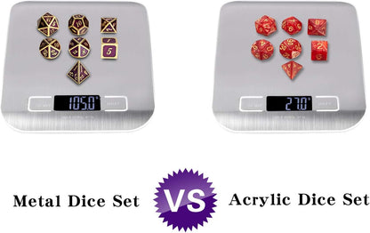 DnDnD Heavy Polyhedral Metal Dice Set with Metal Box, 7-die Shiny Blue Surface with Golden Number for RPG,Dungeons and Dragons,Pathfinder,Shadowrun,D&D,Role Palying Game and Math Teaching - Colors B