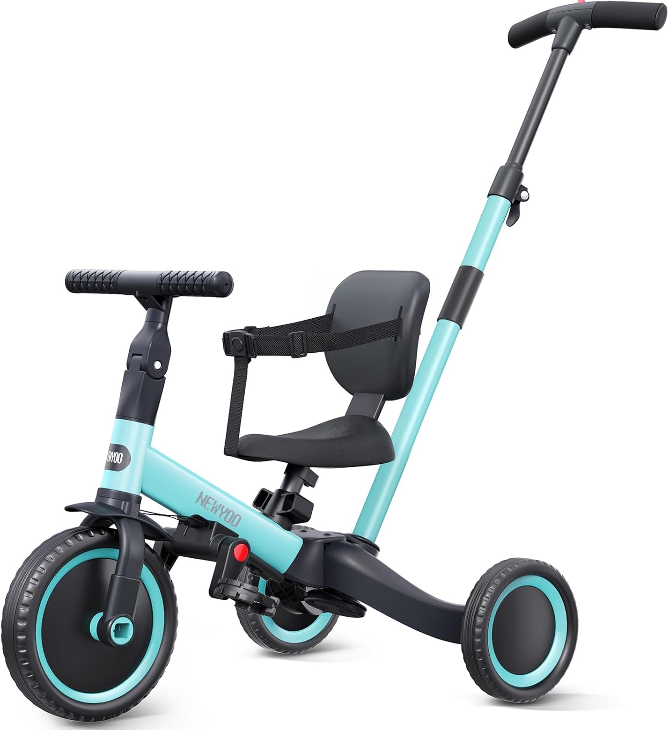 newyoo Toddler Tricycle with Push Handle for 1-3 Year Old, Toddler Bike, Birthday Gift and Toy for Boys and Girls, 5 in 1 Kids Trike, Balance Bike with Backrest and Safety Belt, Khaki, TR007