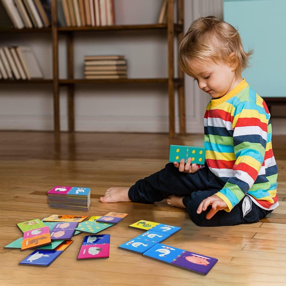 Double-Side Dominoes Games,Animal Dominoes for Kids Ages 4-8,Super Fun Family Game,Make A Great Gift for Preschool,Educational Toys for 3+ Year Old
