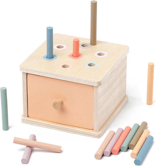 Montessori Toys for 2 3 4 5 Year Old - Wooden Object Permanence Box with Drawer Sensory Toys Shape Sorter Color Sorting Education for Baby Toddler Boy Girl Drop Busy Box (B-Blocks)
