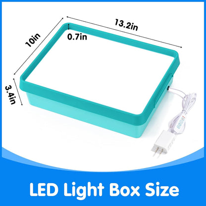 Odoorgames Light Box with Shapes & Cards Set – Light Table for Kids, Educational Toys for Tracing, Sensory Play & Early Learning (Cyan)