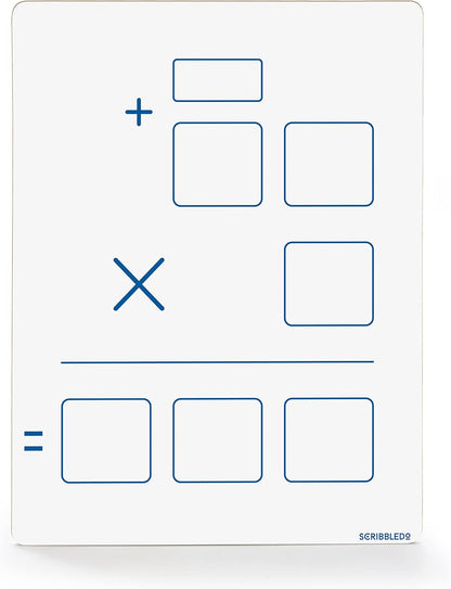 SCRIBBLEDO Dry Erase Long Multiplication Board 9"x12" Double Sided Practice Whiteboard with 2x1 & 2x2 Digit Multiplication for Home, School, Classroom Math Manipulatives for All Ages