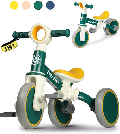 LOL-FUN Tricycle for Toddlers 1-3 Years Old Boys Girls Toy, 4 in 1 Baby Balance Bike for 1 2 Year Old Gift, Kids Bicycle with Easy Assembly Removable Pedal