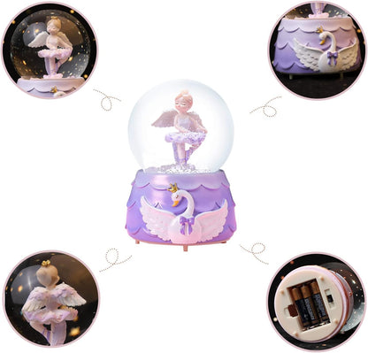 Ballerina Girl Swan Lake Musical Snow Globe, 80MM Glass Snowglobe Ballet Dancer Music Box with Colorful Lights for Girls Kids Daughter Granddaughter(Purple)