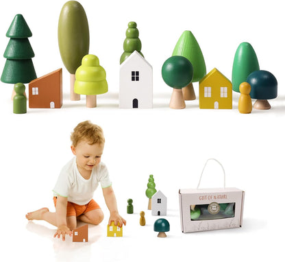 Promise Babe Wooden Baby Toys Balance Counting Toys Math Games Unfinished Wooden Peg Dolls Preschool Learning Educational Montessori Toys for Kids Toddlers