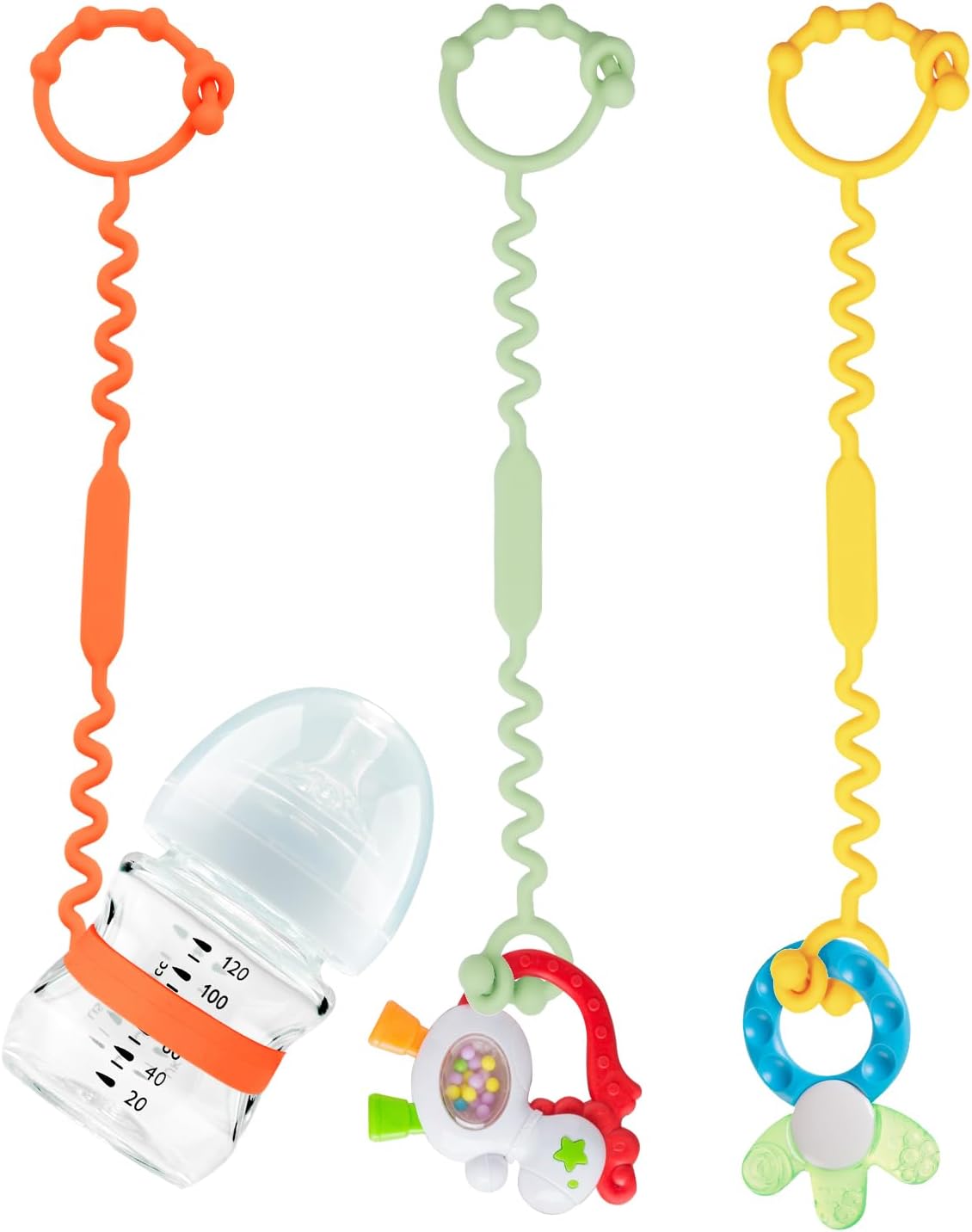 Silicone Toy Straps for Baby, Toy Safety Straps for Stroller High Chair - BPA Free (Red Yellow Orange)
