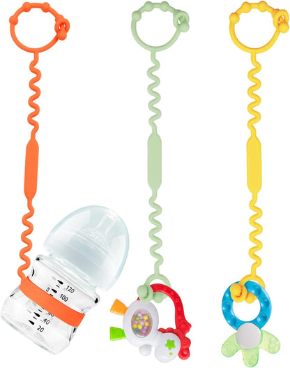 Silicone Toy Straps for Baby, Toy Safety Straps for Stroller High Chair - BPA Free (Red Yellow Orange)