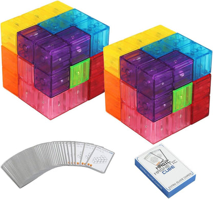 Magnetic Soma Cube Block- Children's Educational Toys Magnetic Tiles for Kids Stress Relief Toy Puzzle Cubes to Develops Intelligence, Ideal for Birthday Gifts (Crystal)