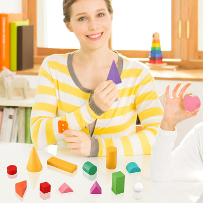Deekin 18 Pcs Large 3D Shapes for Teaching Math Manipulatives Geometric Solids Blocks Montessori Learning Blocks Solid for Preschool Elementary Home School Supplies (3D Shape)
