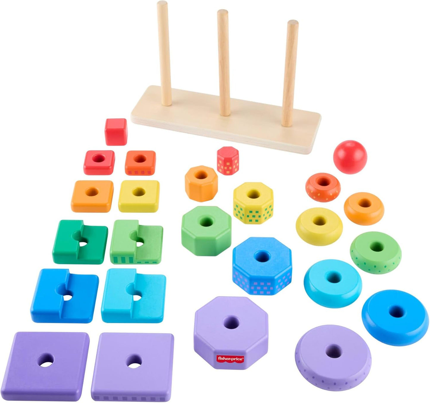 Fisher-Price Wood Toddler Toy Stacking Shape Sorter, 26-Piece Wooden Playset for Developmental Play Kids Ages 18+ Months