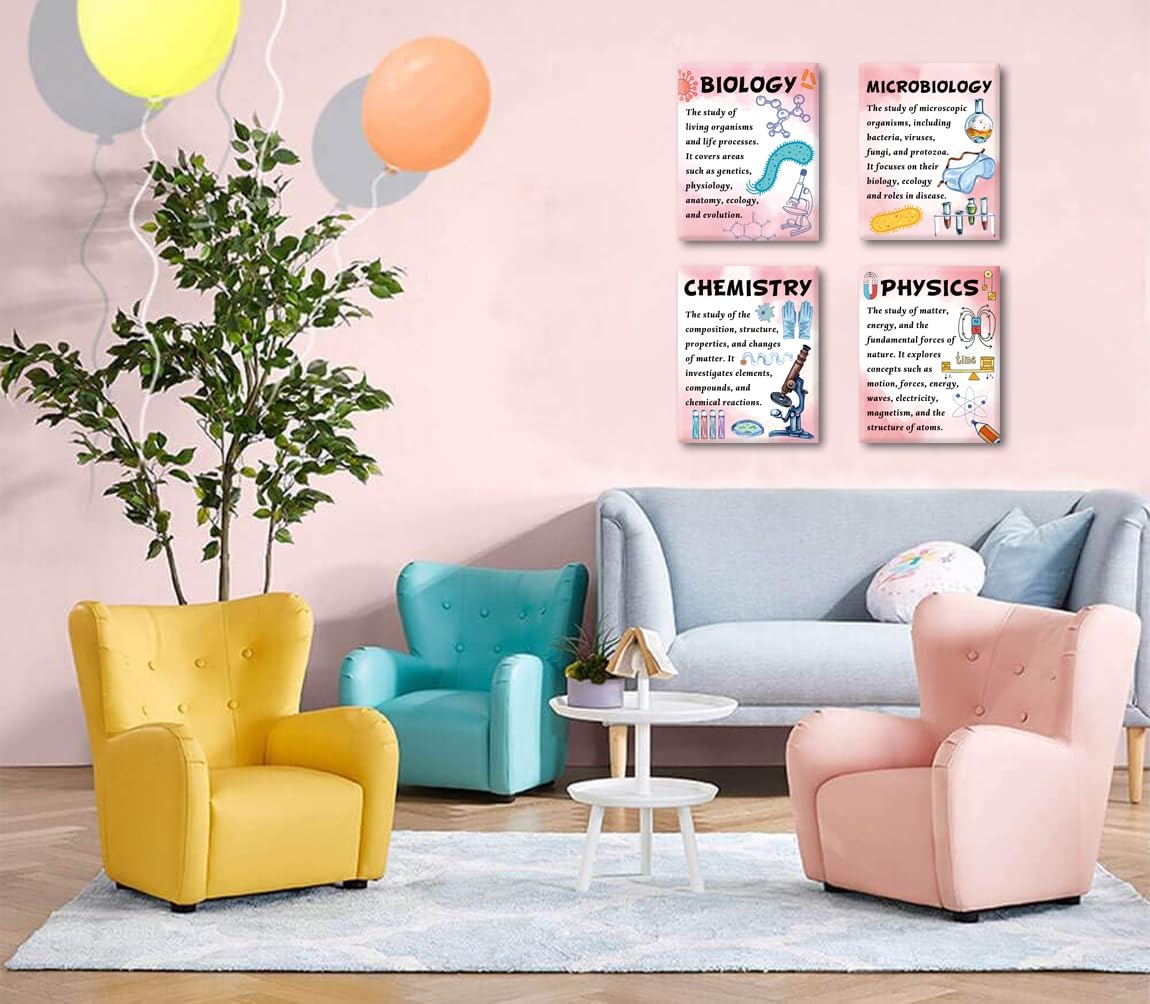 ZHAXFA Science Wall Art Canvas Prints,Biochemical Science Art poster,Microbiology Chemistry Wall Prints,Boho Classroom Wall Art,School Laboratory Decoration Set of 4 (Unframed 8x10 inches)
