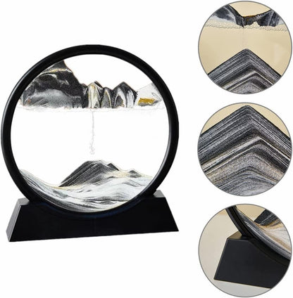 Arthink Moving Sand Art Picture in Motion Round Glass 3D Deep Sea Landscape, Dynamic Sand Art Sandscapes, Sensory Relaxing Desktop