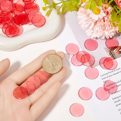 200Pcs Counting Chips Red Chip Markers Small Plastic 18.5mm Flat Round Transparent Clear Mosaic Tiles Large Group Counter Item Chip Marker for School Classroom Math Counters Family Activities