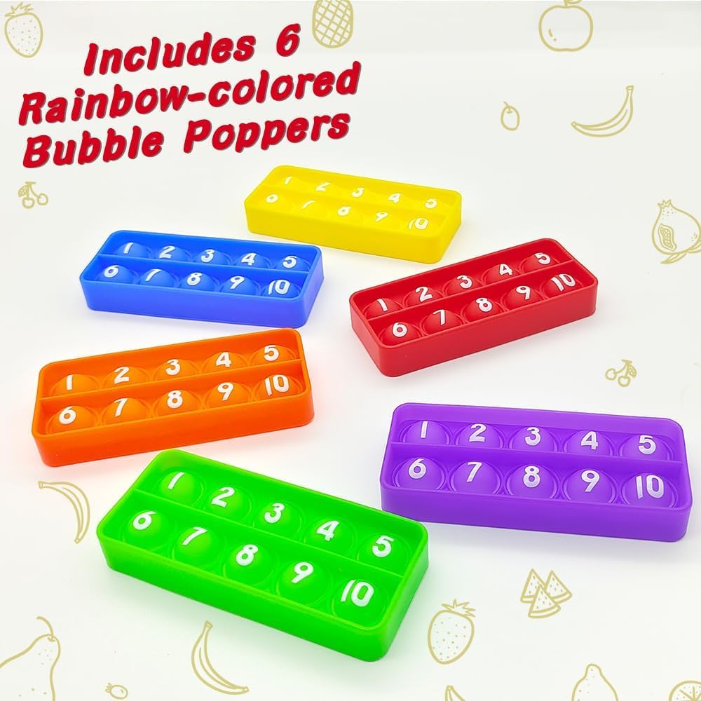 1-20 Ten Frame Pop Board, 6PACK Fidgets for Classroom, Quiet Sensory Toys Bubble Poppers, Pop for Counting Math, Focus Tools for Kids, Montessori Educational Toy Gift for Kindergarten