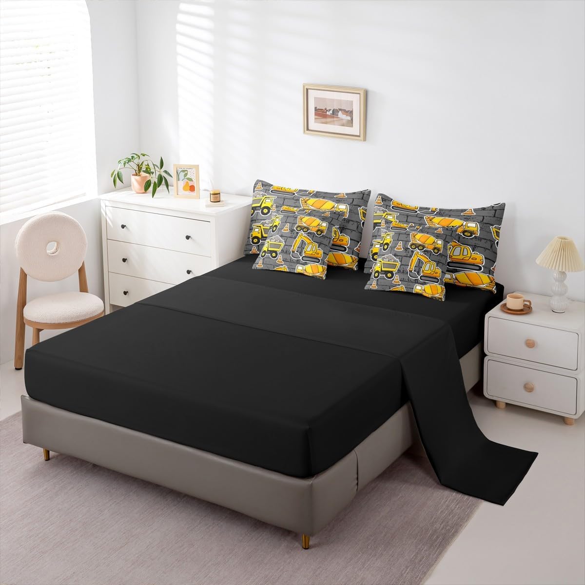 Erosebridal Chemistry Comforter Set with Sheets Full Size Periodic Table of Elements Bed in A Bag 7 Piece Science Chemistry Lovers Bedding Set for Kids Boys Children Bedroom Modern Black Bed Sets