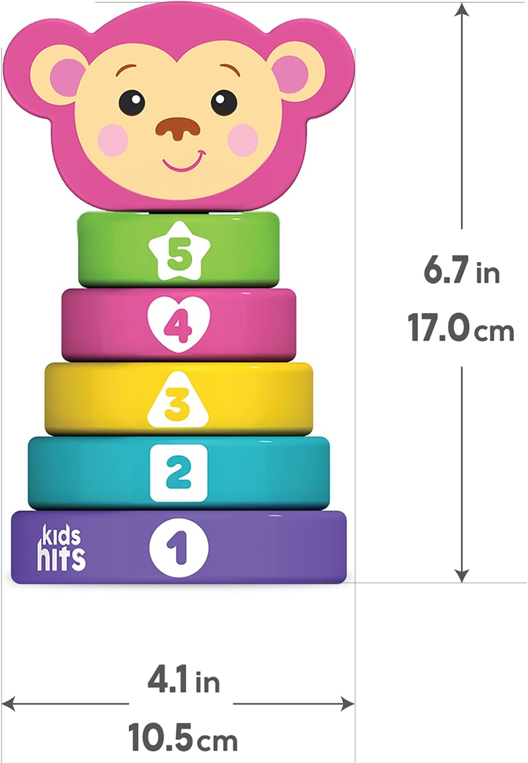 Kids Hits Stack and Play Monkey – Wooden Stacking Ring Toy with Numbers, Shapes & Colors – Montessori Learning Toy for Toddlers Ages 1+