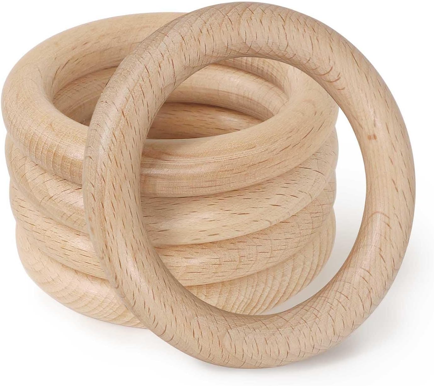 FoDau770 5pcs Natural Beech Wooden Rings, Unfinished Solid Wood Rings Heavy Duty Wood Circles, Macrame Craft Circles for Party, Home Decor & DIY Making - Outer Diameter: 3 Inch