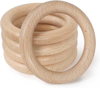 FoDau770 5pcs Natural Beech Wooden Rings, Unfinished Solid Wood Rings Heavy Duty Wood Circles, Macrame Craft Circles for Party, Home Decor & DIY Making - Outer Diameter: 3 Inch