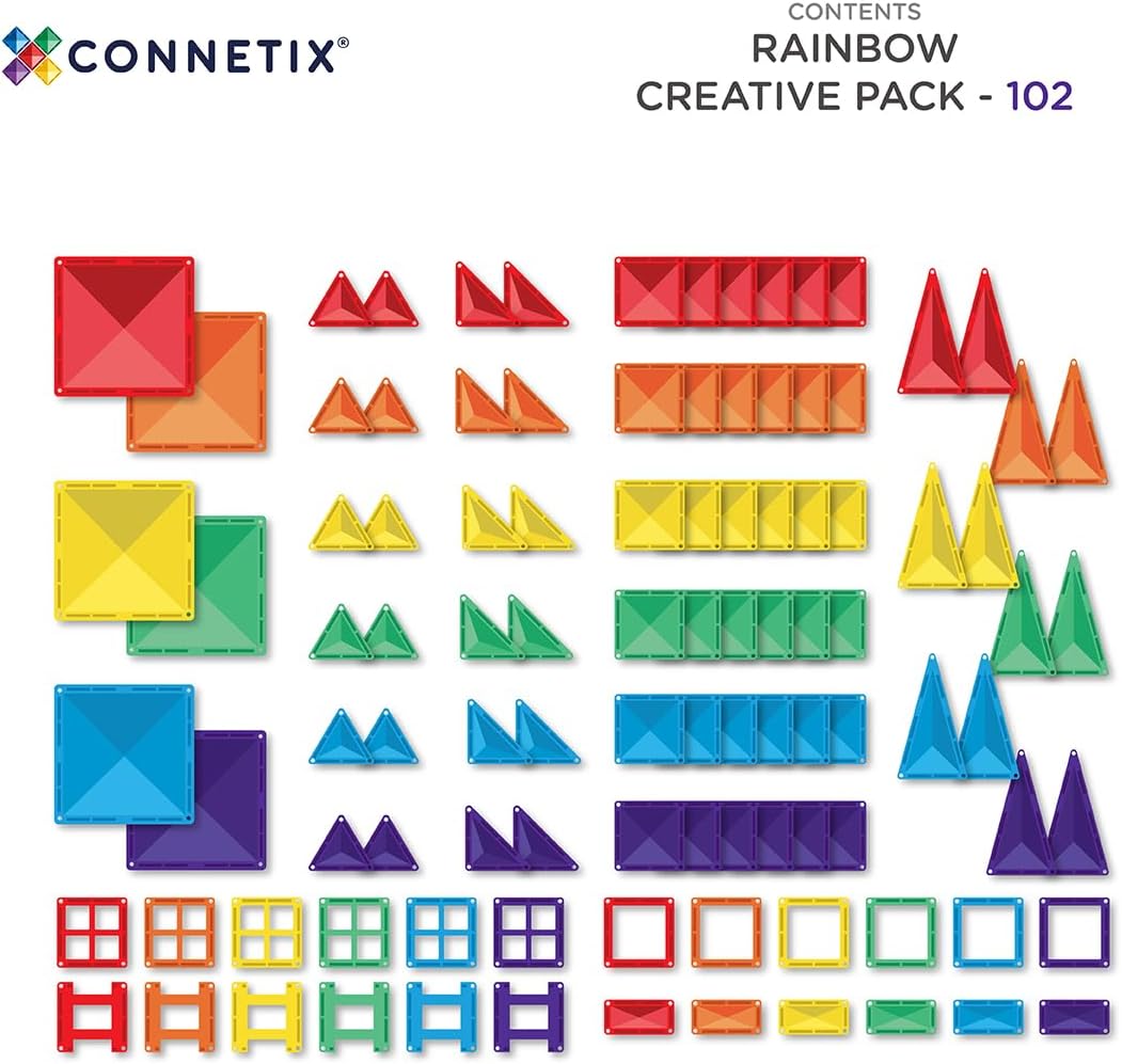 CONNETIX Magnetic Tiles Rainbow Creative Pack, 102 Pieces